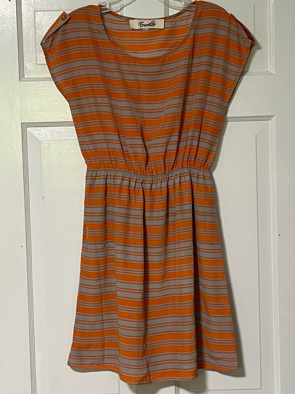 Emmelee horizontal stripe pattern, short cap-style sleeves, elastic waist dress